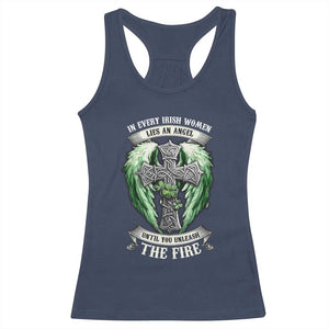 Irish Women Racerback Tank Top In Every Irish Woman Lies An Angel Until You Unleash The Fire TS09 Navy Print Your Wear