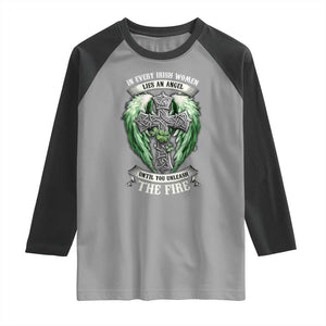 Irish Women Raglan Shirt In Every Irish Woman Lies An Angel Until You Unleash The Fire TS09 Sport Gray Black Print Your Wear