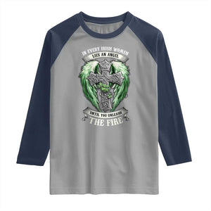 Irish Women Raglan Shirt In Every Irish Woman Lies An Angel Until You Unleash The Fire TS09 Sport Gray Navy Print Your Wear