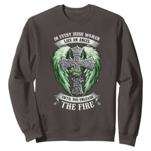 Irish Women Sweatshirt In Every Irish Woman Lies An Angel Until You Unleash The Fire TS09 Dark Chocolate Print Your Wear