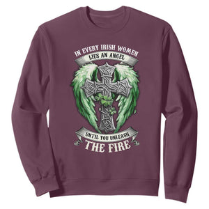 Irish Women Sweatshirt In Every Irish Woman Lies An Angel Until You Unleash The Fire TS09 Maroon Print Your Wear