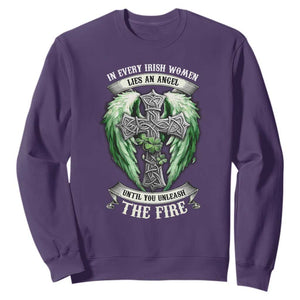 Irish Women Sweatshirt In Every Irish Woman Lies An Angel Until You Unleash The Fire TS09 Purple Print Your Wear