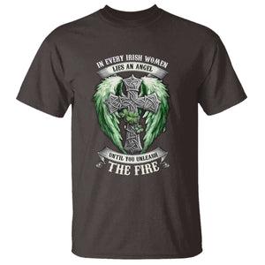 Irish Women T Shirt In Every Irish Woman Lies An Angel Until You Unleash The Fire TS09 Dark Chocolate Print Your Wear