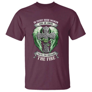 Irish Women T Shirt In Every Irish Woman Lies An Angel Until You Unleash The Fire TS09 Maroon Print Your Wear