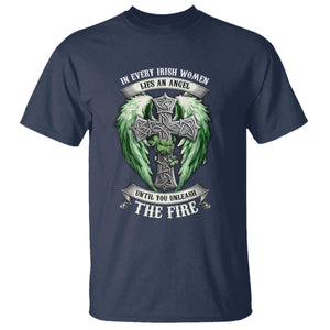 Irish Women T Shirt In Every Irish Woman Lies An Angel Until You Unleash The Fire TS09 Navy Print Your Wear