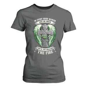 Irish Women T Shirt For Women In Every Irish Woman Lies An Angel Until You Unleash The Fire TS09 Dark Heather Print Your Wear