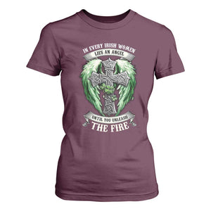 Irish Women T Shirt For Women In Every Irish Woman Lies An Angel Until You Unleash The Fire TS09 Maroon Print Your Wear