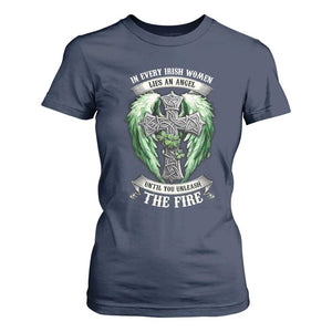 Irish Women T Shirt For Women In Every Irish Woman Lies An Angel Until You Unleash The Fire TS09 Navy Print Your Wear