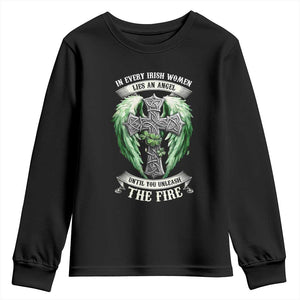 Irish Women Youth Sweatshirt In Every Irish Woman Lies An Angel Until You Unleash The Fire TS09 Black Print Your Wear