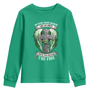 Irish Women Youth Sweatshirt In Every Irish Woman Lies An Angel Until You Unleash The Fire TS09 Irish Green Print Your Wear