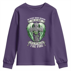 Irish Women Youth Sweatshirt In Every Irish Woman Lies An Angel Until You Unleash The Fire TS09 Purple Print Your Wear