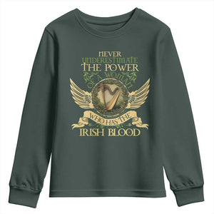 Never Underestimate The Power Of Irish Women Youth Sweatshirt TS09 Dark Forest Green Print Your Wear