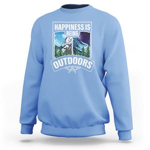 Funny Camping Sweatshirt Happiness Is Being Outdoor TS09 Carolina Blue Printyourwear