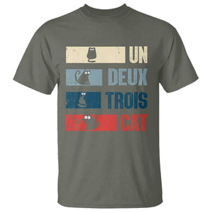 French Cat Lover T Shirt Un Deux Trois Funny Cats TS09 Millitary Green Print Your Wear