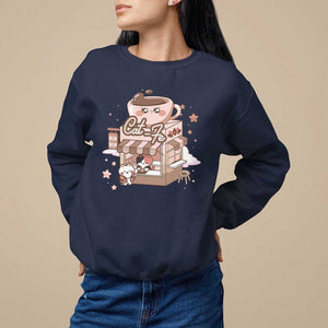 Cat Lover Sweatshirt CatFe Anime Kitty Coffee Shop TS09 Navy Print Your Wear