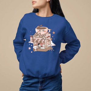 Cat Lover Sweatshirt CatFe Anime Kitty Coffee Shop TS09 Royal Blue Print Your Wear