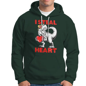 Valentine's Day Hoodie Dinosaur I Steal Hearts Kid Boy Men Lover TS09 Dark Forest Green Printyourwear