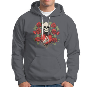 Valentine's Day Hoodie Skeleton Hand Heart Sign Red Rose Flower Gothic TS09 Charcoal Printyourwear
