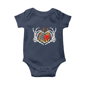 Valentine's Day Baby Onesie Skeleton Hand Love Sign Holding Fire Red Heart TS09 Navy Print Your Wear