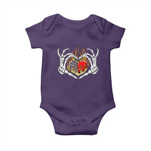 Valentine's Day Baby Onesie Skeleton Hand Love Sign Holding Fire Red Heart TS09 Purple Print Your Wear