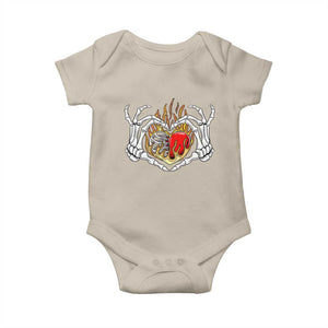 Valentine's Day Baby Onesie Skeleton Hand Love Sign Holding Fire Red Heart TS09 Sand Print Your Wear