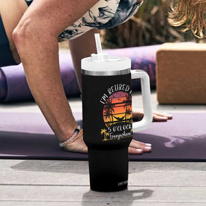 It's 5 O'Clock Everywhere I'm Retired Tumbler With Handle Retirement At Beach Sunset Summer TS09 Print Your Wear