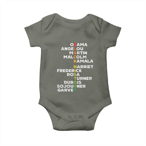 Black History Leaders Baby Onesie Obama Martin Malcolm Harriet TS09 Military Green Print Your Wear