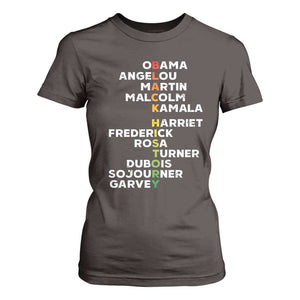 Black History Leaders T Shirt For Women Obama Martin Malcolm Harriet TS09 Dark Chocolate Print Your Wear
