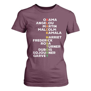 Black History Leaders T Shirt For Women Obama Martin Malcolm Harriet TS09 Maroon Print Your Wear
