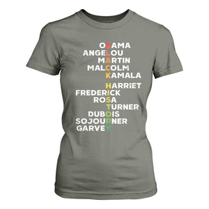 Black History Leaders T Shirt For Women Obama Martin Malcolm Harriet TS09 Military Green Print Your Wear