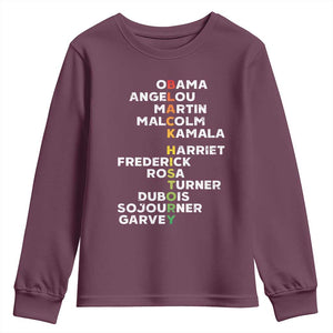 Black History Leaders Youth Sweatshirt Obama Martin Malcolm Harriet TS09 Maroon Print Your Wear