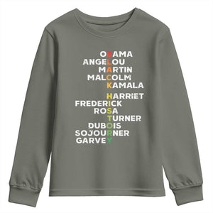 Black History Leaders Youth Sweatshirt Obama Martin Malcolm Harriet TS09 Military Green Print Your Wear