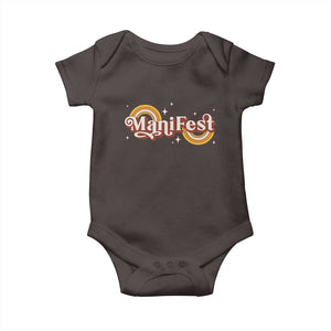 Manifest Baby Onesie Retro Groovy Rainbow Law Of Attraction TS09 Dark Chocolate Print Your Wear