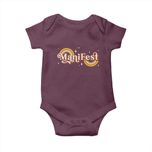 Manifest Baby Onesie Retro Groovy Rainbow Law Of Attraction TS09 Maroon Print Your Wear