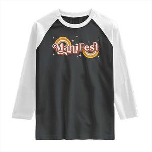 Manifest Raglan Shirt Retro Groovy Rainbow Law Of Attraction TS09 Black White Print Your Wear