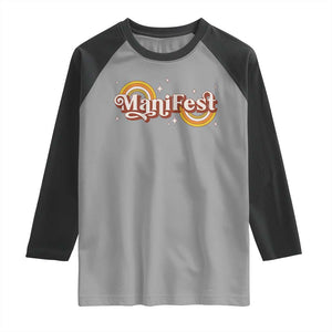 Manifest Raglan Shirt Retro Groovy Rainbow Law Of Attraction TS09 Sport Gray Black Print Your Wear