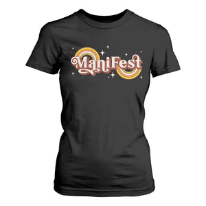 Manifest T Shirt For Women Retro Groovy Rainbow Law Of Attraction TS09 Black Print Your Wear