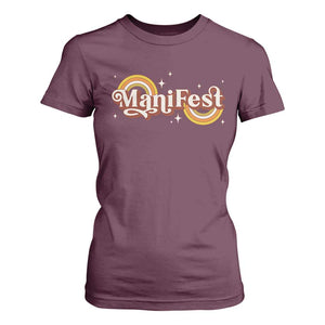 Manifest T Shirt For Women Retro Groovy Rainbow Law Of Attraction TS09 Maroon Print Your Wear