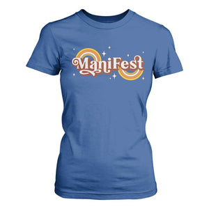 Manifest T Shirt For Women Retro Groovy Rainbow Law Of Attraction TS09 Royal Blue Print Your Wear