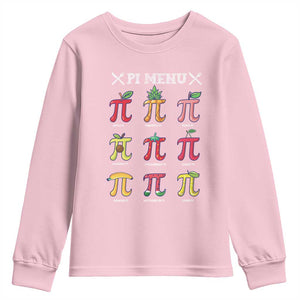Funny Pi Day Youth Sweatshirt Pi Menu Fruits Pie Math Lover TS09 Light Pink Print Your Wear