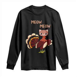 Thanksgiving Long Sleeve Shirt Funny Turkey Fake Meow Meow TS09 Black Print Your Wear