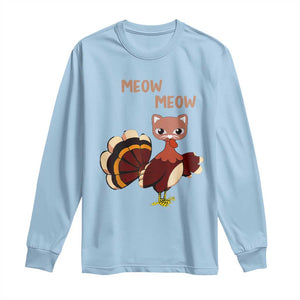 Thanksgiving Long Sleeve Shirt Funny Turkey Fake Meow Meow TS09 Light Blue Print Your Wear