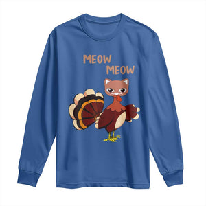 Thanksgiving Long Sleeve Shirt Funny Turkey Fake Meow Meow TS09 Royal Blue Print Your Wear