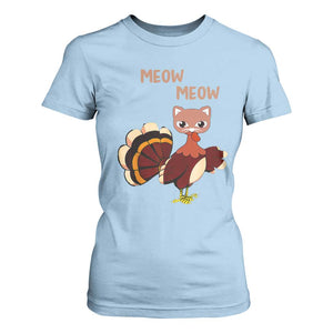 Thanksgiving T Shirt For Women Funny Turkey Fake Meow Meow TS09 Light Blue Print Your Wear