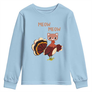 Thanksgiving Youth Sweatshirt Funny Turkey Fake Meow Meow TS09 Light Blue Print Your Wear