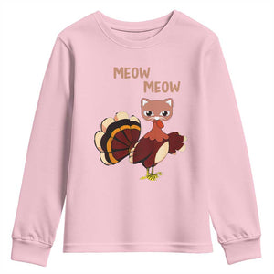Thanksgiving Youth Sweatshirt Funny Turkey Fake Meow Meow TS09 Light Pink Print Your Wear