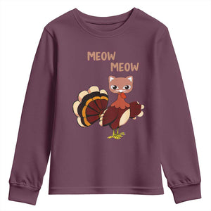 Thanksgiving Youth Sweatshirt Funny Turkey Fake Meow Meow TS09 Maroon Print Your Wear