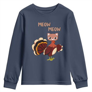 Thanksgiving Youth Sweatshirt Funny Turkey Fake Meow Meow TS09 Navy Print Your Wear