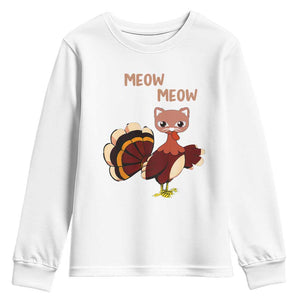 Thanksgiving Youth Sweatshirt Funny Turkey Fake Meow Meow TS09 White Print Your Wear