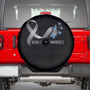 Pretty White Ribbon Butterfly Lung Cancer Awareness Spare Tire Cover TS09 Black Print Your Wear